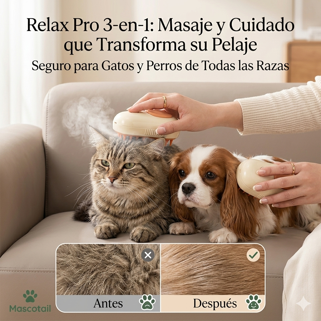 Cepillo de Vapor Relax Pro 3-en-1 para Gatos y Perros