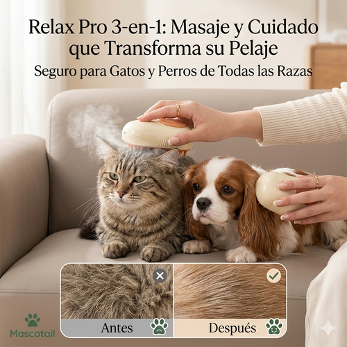 Cepillo de Vapor Relax Pro 3-en-1 para Gatos y Perros